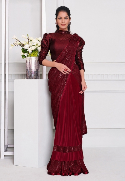 Maroon lycra designer saree 21501