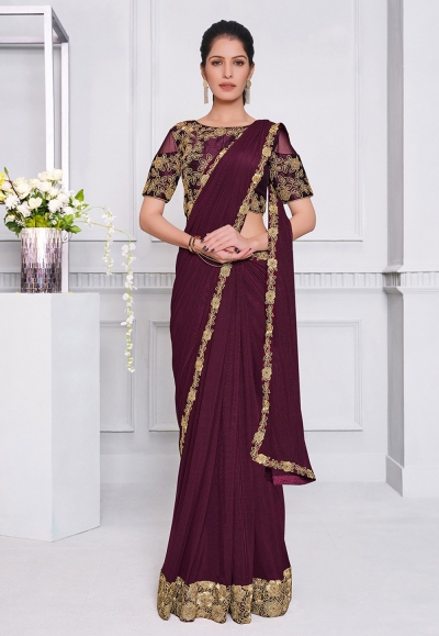 Wine lycra festival wear saree 21508