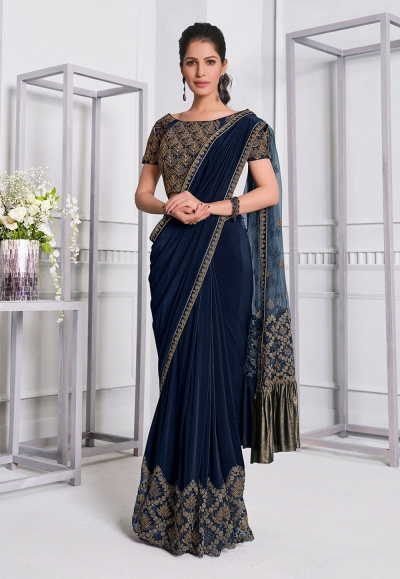 Navy blue lycra festival wear saree 21511