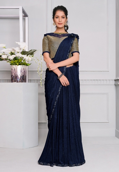 Navy blue lycra designer saree 21513