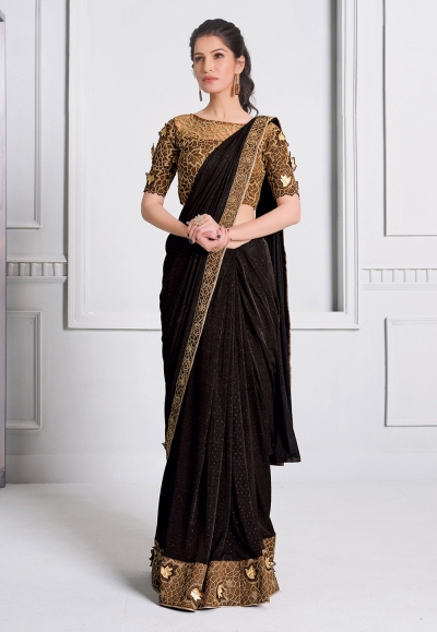 Brown lycra festival wear saree 21516