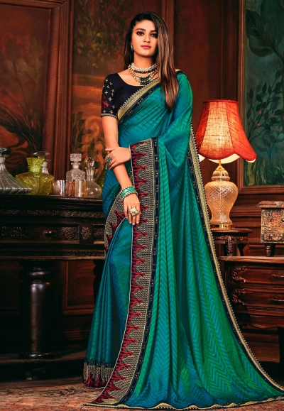 Green silk saree with blouse 114349