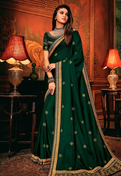 Green silk party wear saree 114351