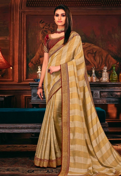 Beige silk party wear saree 114355