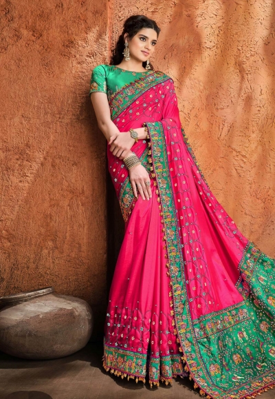 Pink satin saree with blouse 5607