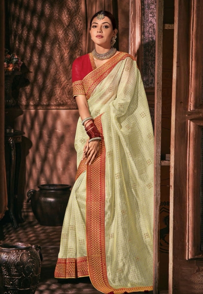 Kajal aggarwal light green silk saree with blouse 5179