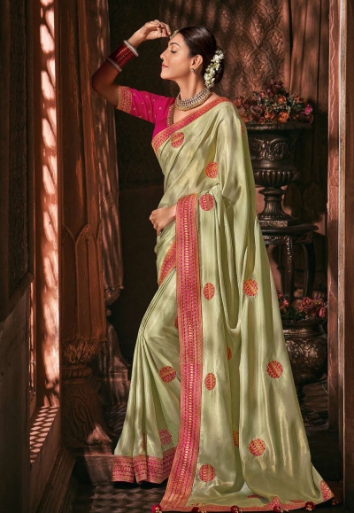 Kajal aggarwal pista green silk saree with blouse 5182
