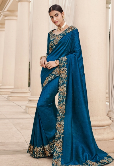Blue silk saree with blouse 6611