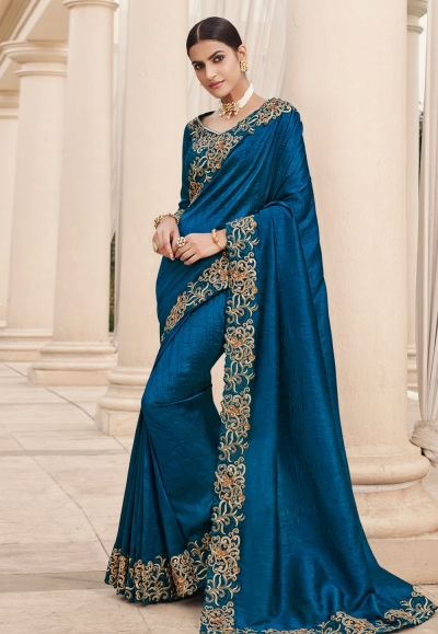 Blue silk saree with blouse 6611