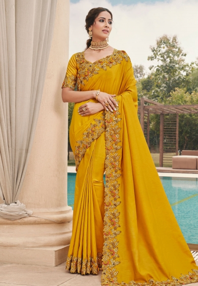 Mustard silk saree with blouse 6612