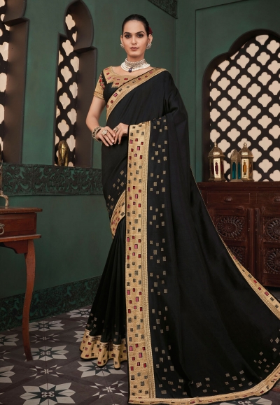 Black silk saree with blouse 117918