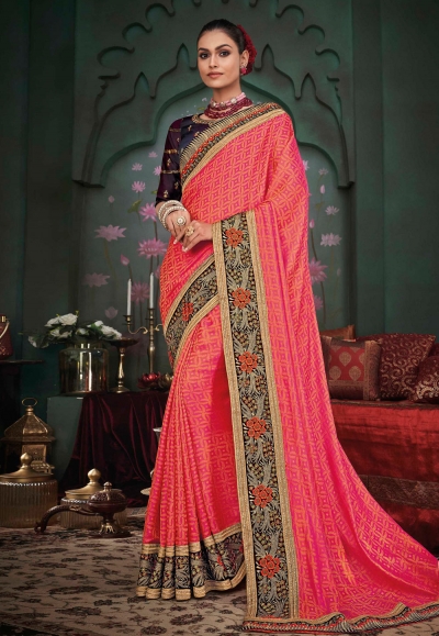 Pink silk festival wear saree 117919