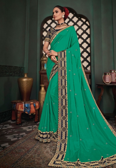 Green silk party wear saree 117924