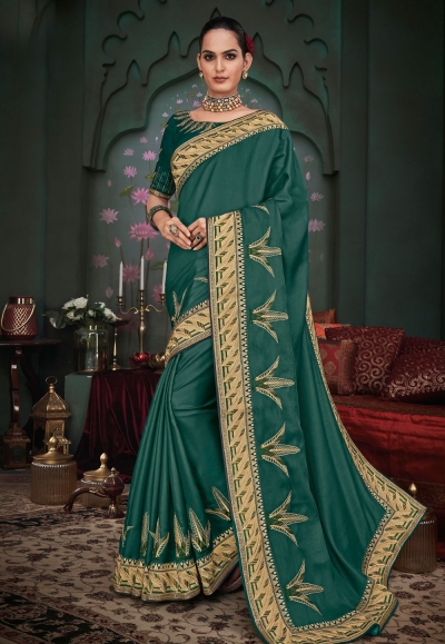 Sea green silk festival wear saree 117928
