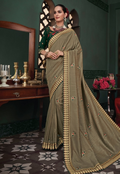 Beige silk party wear saree 117934