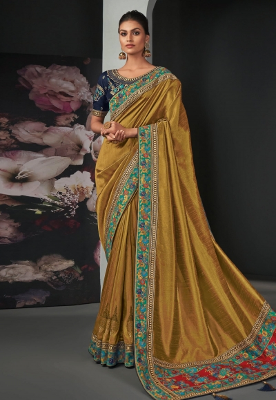 Mustard silk saree with blouse 120256