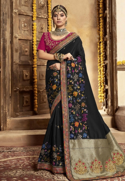 Black silk saree with blouse 118690
