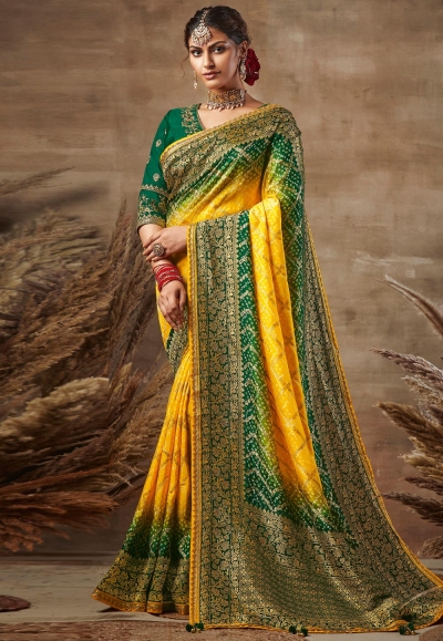 Yellow banarasi silk festival wear saree 123672