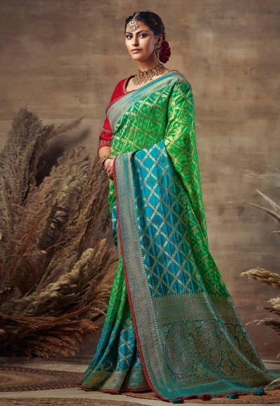 Green banarasi silk saree with blouse 123680