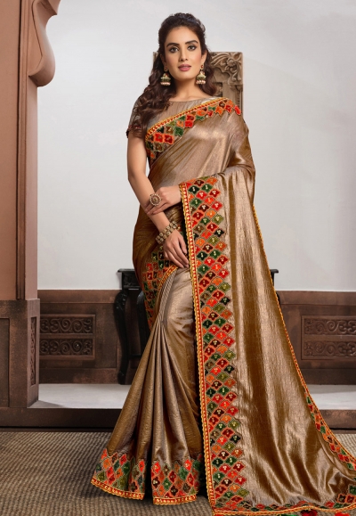 Brown satin silk saree with blouse 21402