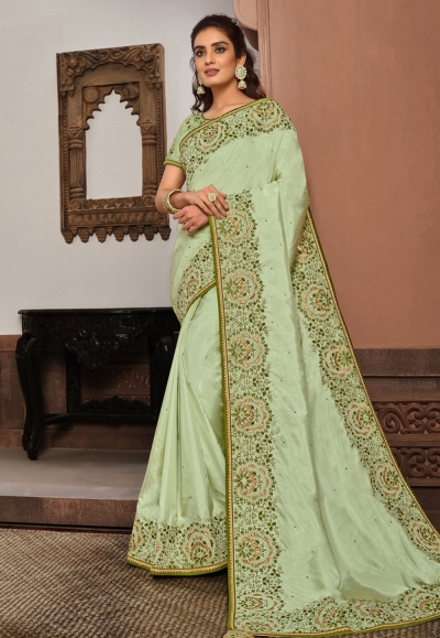 Pista green silk georgette saree with blouse 21404