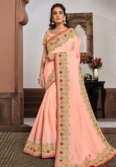 Peach silk georgette festival wear saree 21407