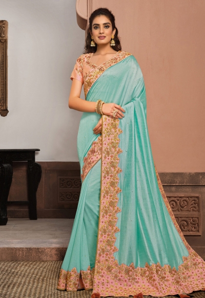 Sky blue silk festival wear saree 21411