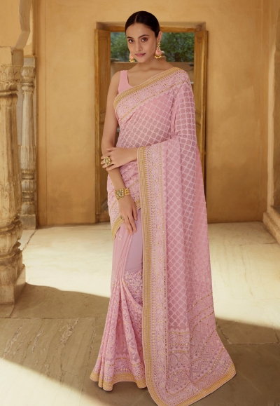 Pink georgette party wear saree 6201