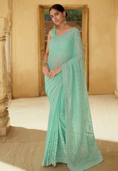 Light green georgette festival wear saree 6202