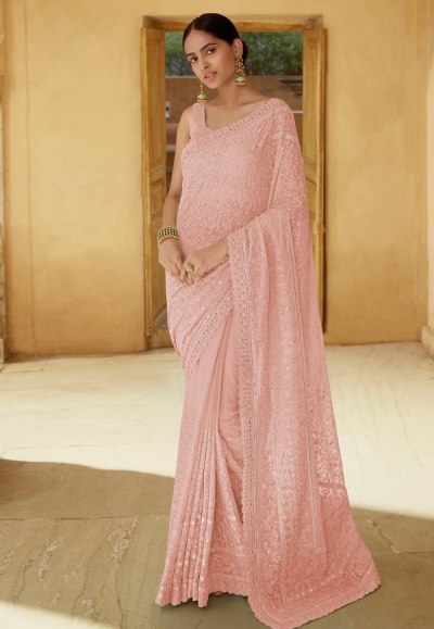 Pink georgette saree with blouse 6207