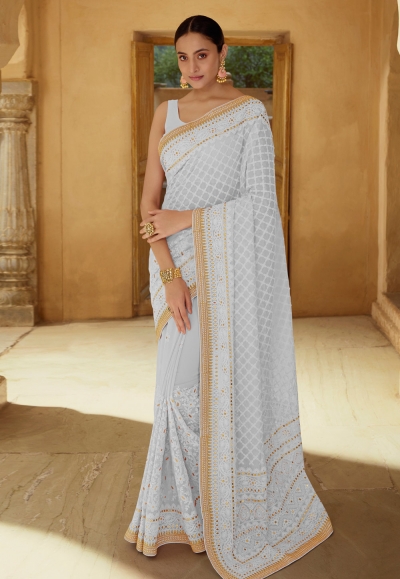 Grey georgette saree with blouse 6215