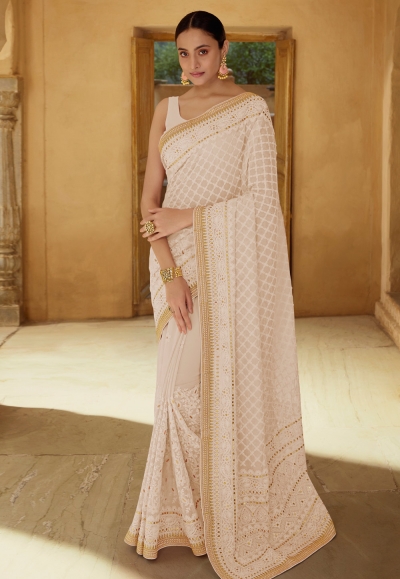 Peach georgette festival wear saree 6216