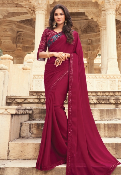 Maroon georgette saree with blouse 801