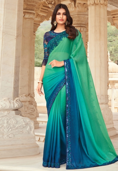 Green chiffon festival wear saree 804