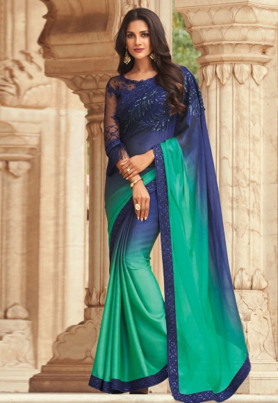 Blue chiffon festival wear saree 806