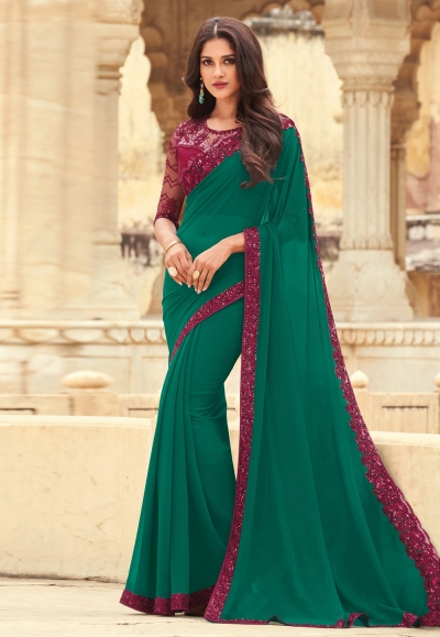 Green georgette saree with blouse 807