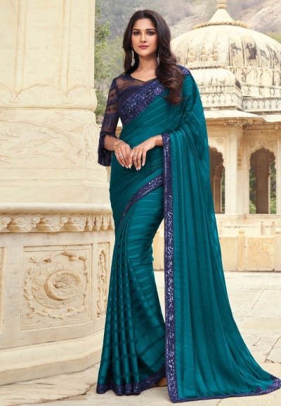 Teal brasso saree with blouse 811