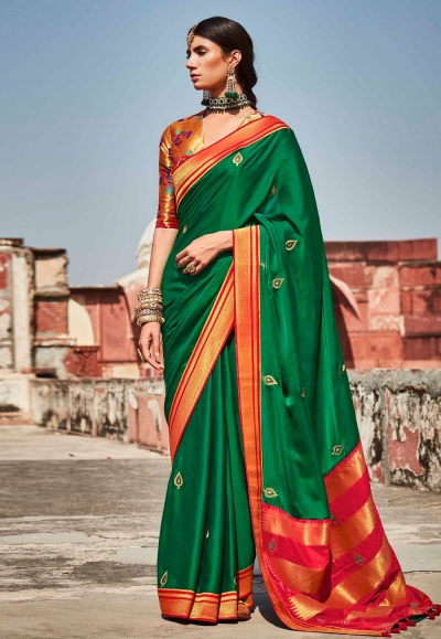 Green silk saree with blouse 1372