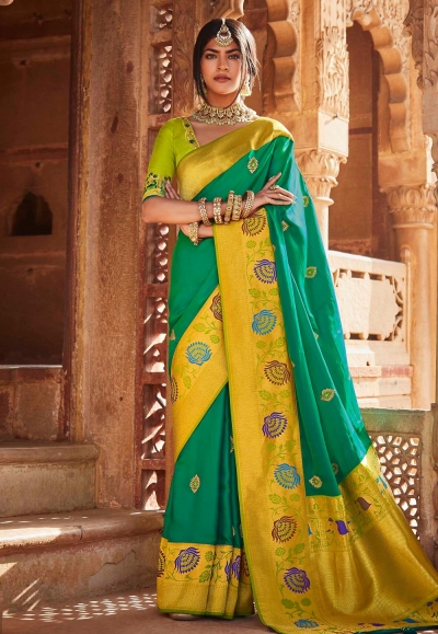 Green silk saree with blouse 1376