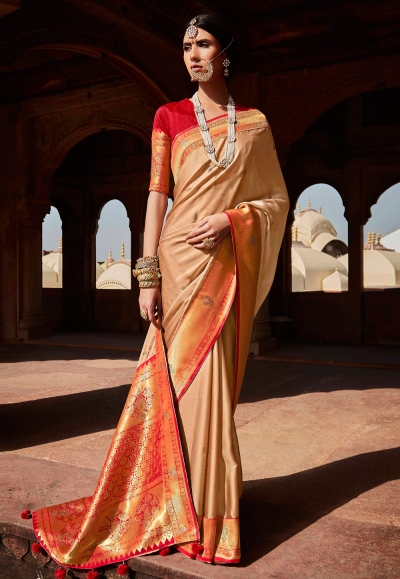 Beige silk festival wear saree 1377