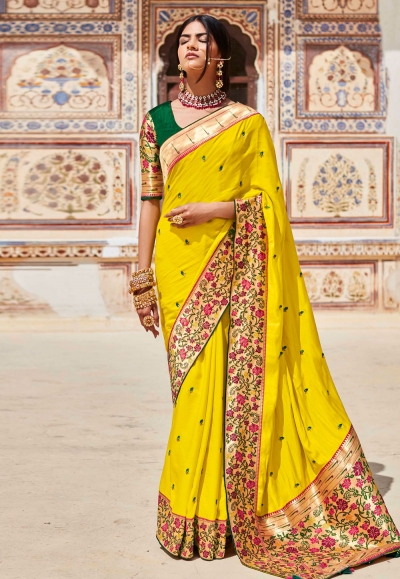 Yellow silk saree with blouse 1378