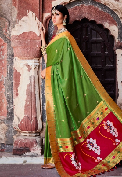 Green silk saree with blouse 1380