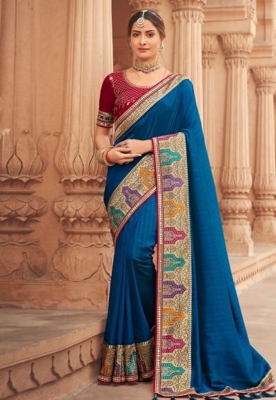 Blue silk festival wear saree 1904