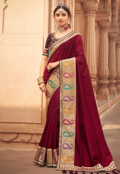 Maroon silk festival wear saree 1905