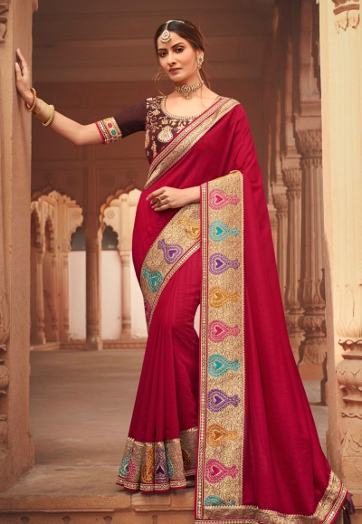 Magenta silk festival wear saree 1908