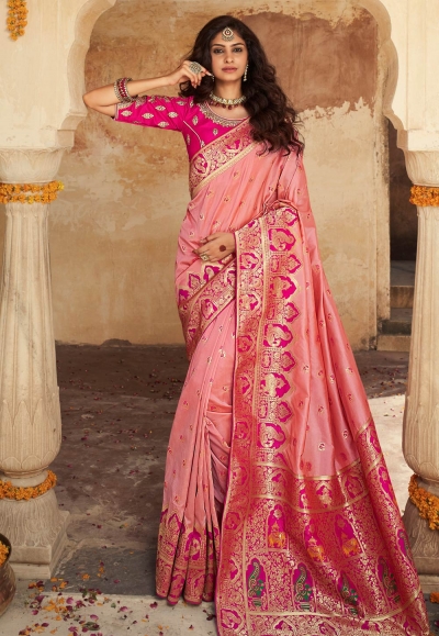 Pink banarasi silk festival wear saree 10108