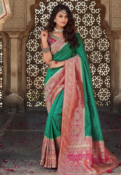 Sea green banarasi silk saree with blouse 10109