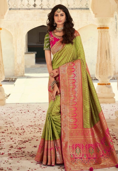 Green banarasi silk festival wear saree 10106