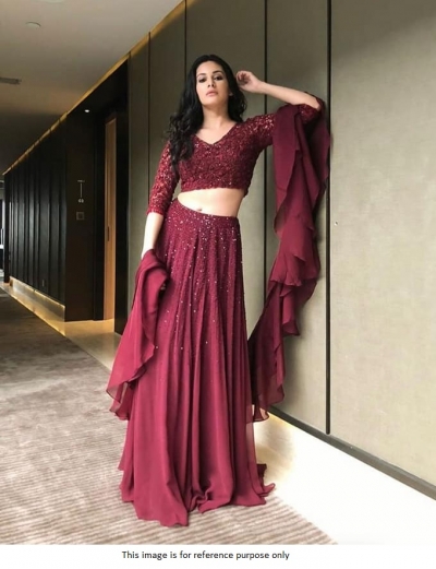 Bollywood Amyra Dastur inspired georgette plum color lehenga