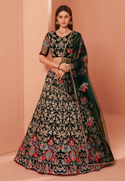 Green net embroidered lehenga choli 1035